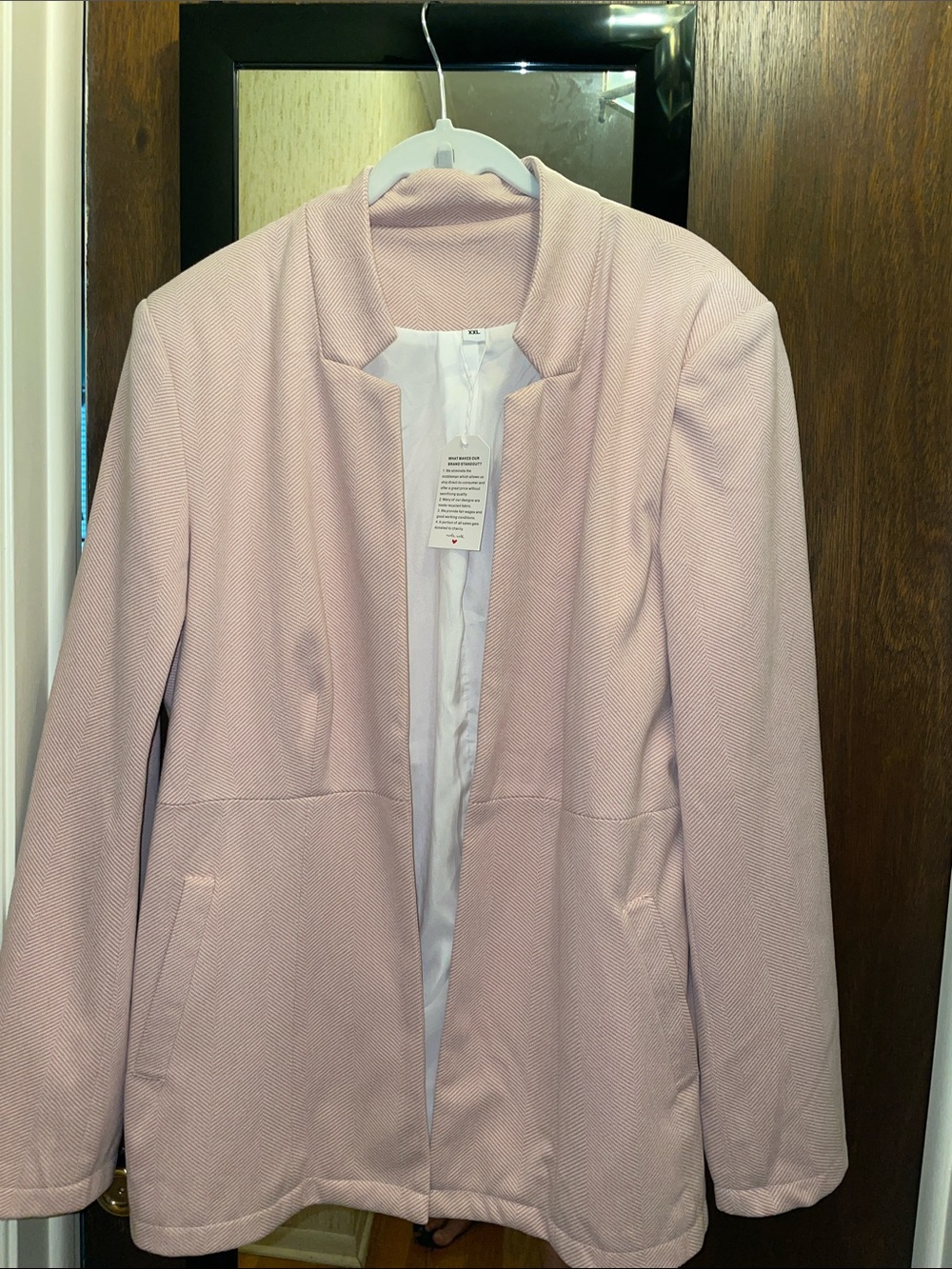 Unbranded open-front blazer, pink & white herringbone, XXL-NWT